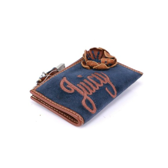 MWT Juicy Couture Coin Case Velour Flower Navy Pink - Picture 5 of 7